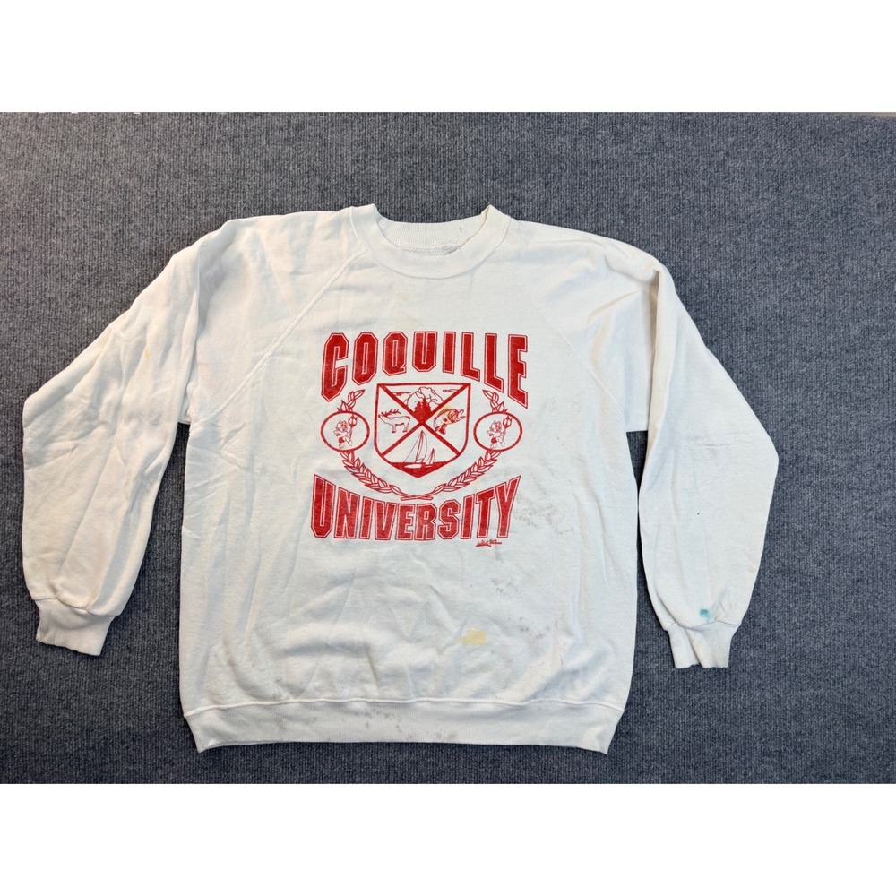 Vintage Coquille University Sweatshirt Mens XL White Red Graphic Pullover USA
